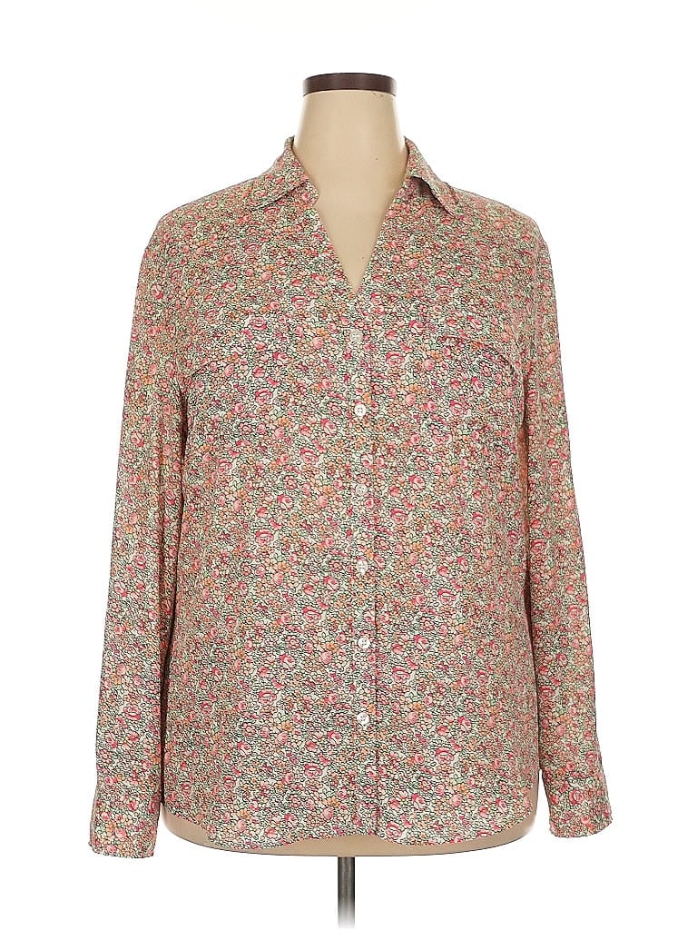 Soho JEANS NEW YORK & COMPANY 100% Polyester Floral Tan Long Sleeve Blouse Size XXL - photo 1