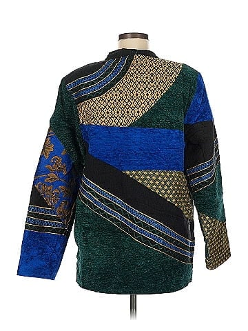 Indigo Moon Artistic Patchwork Black Rayon Cotton Jacket (view 2)