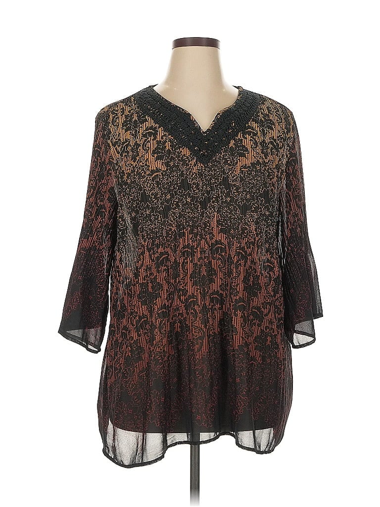 Catherines 100% Polyester Color Block Brown 3/4 Sleeve Blouse Size 0X - photo 1