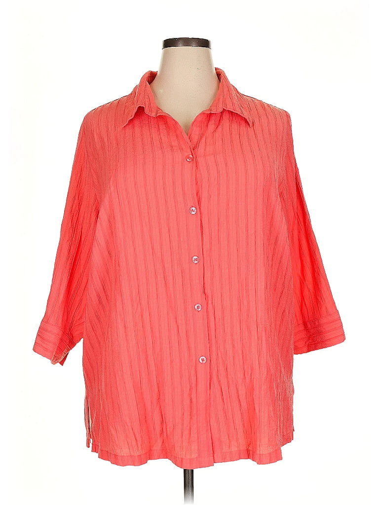 White Stag Stripes Orange 3/4 Sleeve Button-Down Shirt Size 18 - photo 1