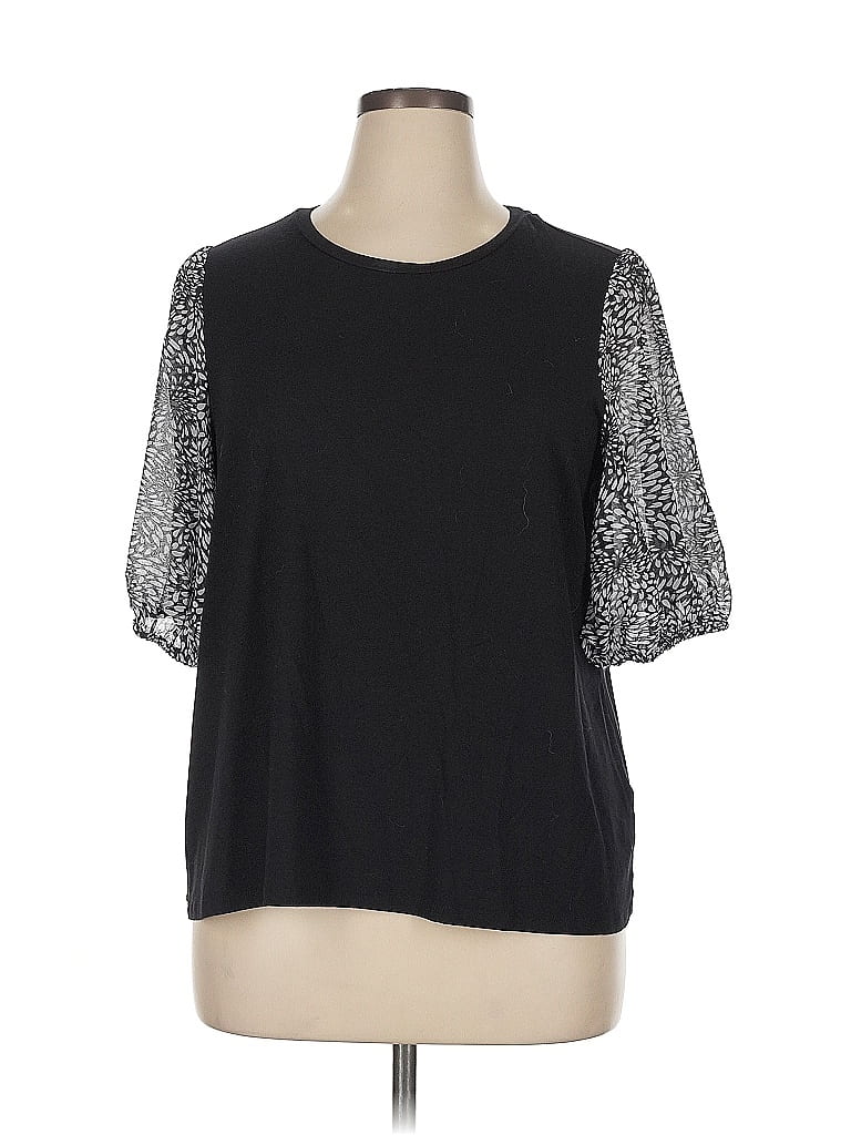 Pre-owned T Tahari Short Sleeve Top Black Crew Neck Tops