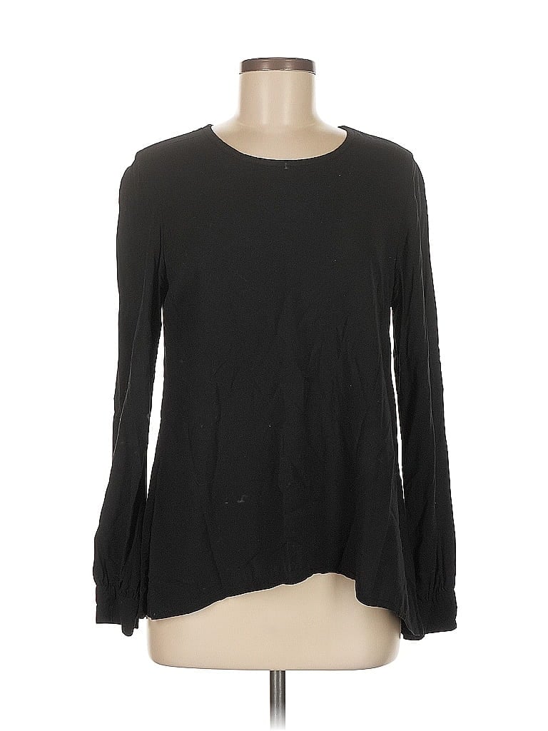 Pre-owned James Perse Long Sleeve Top Black Keyhole Neckline Tops
