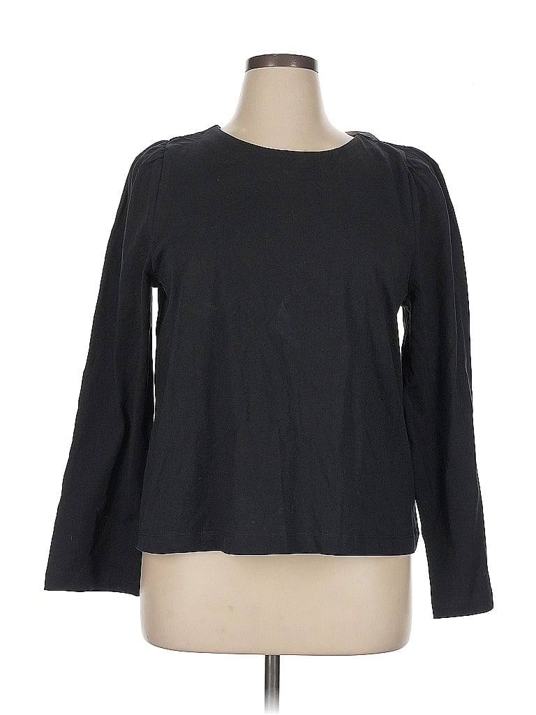 Pre-owned J.crew Factory Store Long Sleeve Top Black Crew Neck Tops