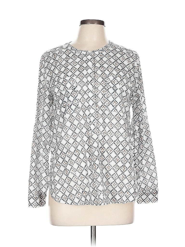 Ann Taylor LOFT Outlet 100% Cotton Silver Long Sleeve Blouse Size L - photo 1