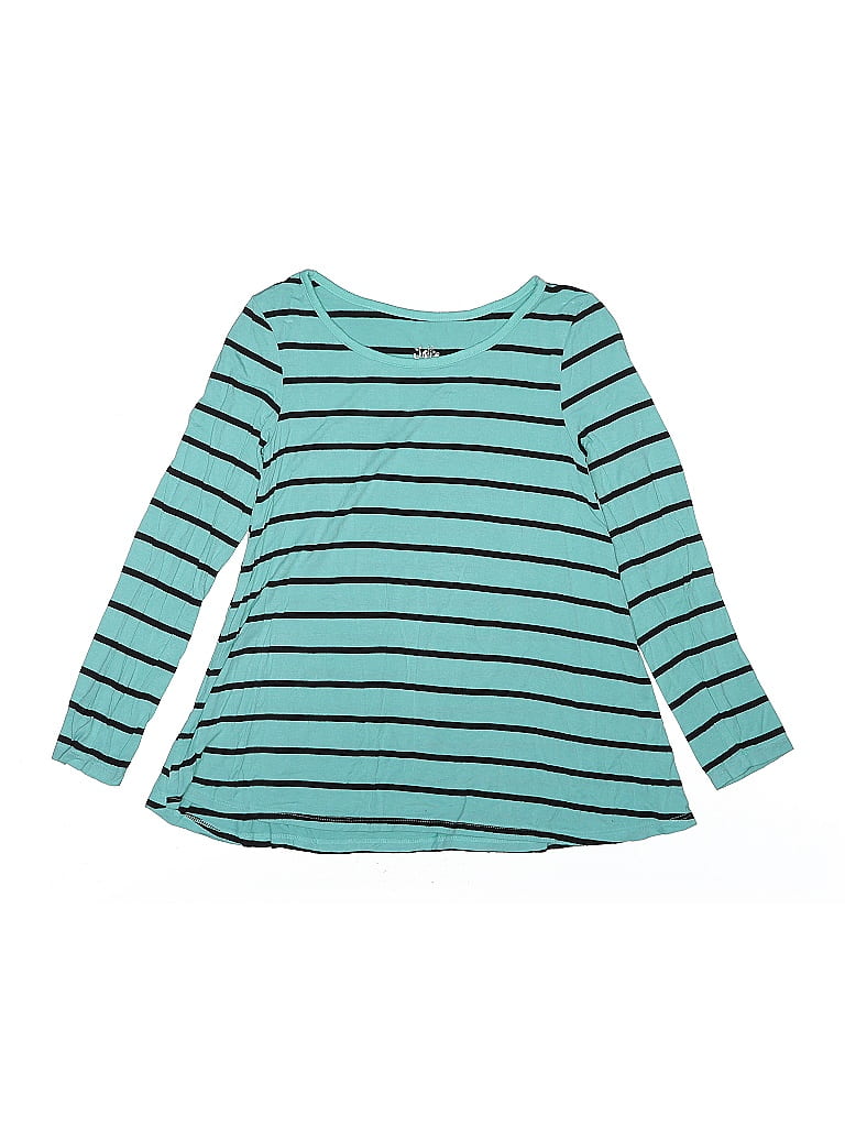 Justice Stripes Teal Long Sleeve T-Shirt Size 8 (big kids) - photo 1