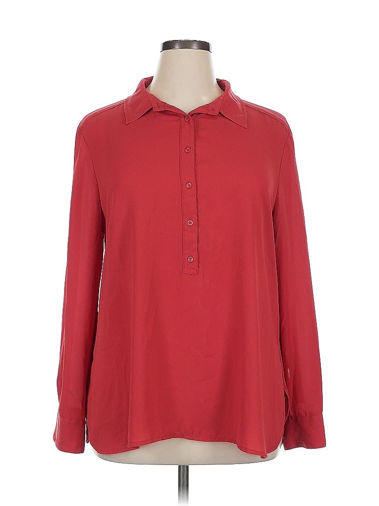 Pre-owned Ann Taylor Factory Long Sleeve Blouse In Red