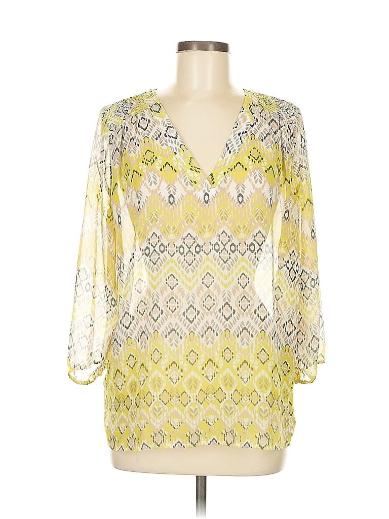 Ann Taylor Factory 100% Polyester Yellow 3/4 Sleeve Blouse Size M - photo 1