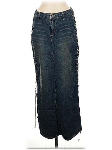 Mudd Y2K Blue Denim Skirt with Lacing (view 1)