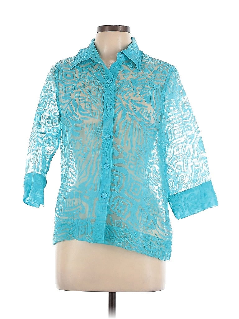 Pre-owned Ruby Rd. 3/4 Sleeve Button Down Shirt In Blue