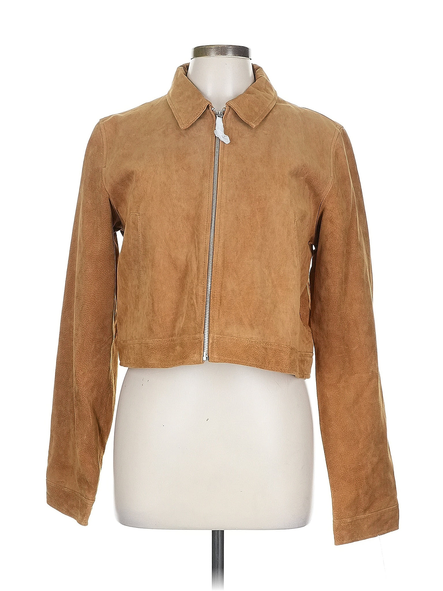 Zara 100% Leather Tan Leather Jacket Size L