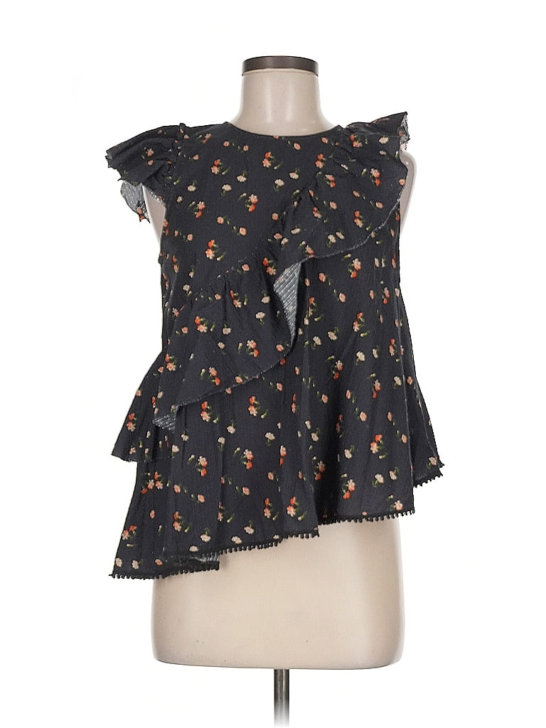 Sea New York 100% Cotton Floral Black Sleeveless Blouse Size 6 - photo 1