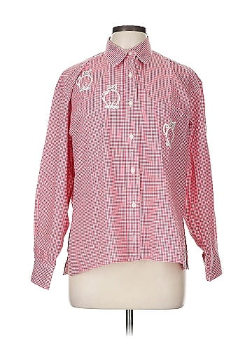 Las Olas Red Checked Embroidered Button-Down Shirt (view 1)
