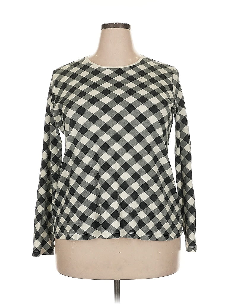 Kim Rogers 100% Cotton Checkered-gingham Green Long Sleeve T-Shirt Size XXL - photo 1