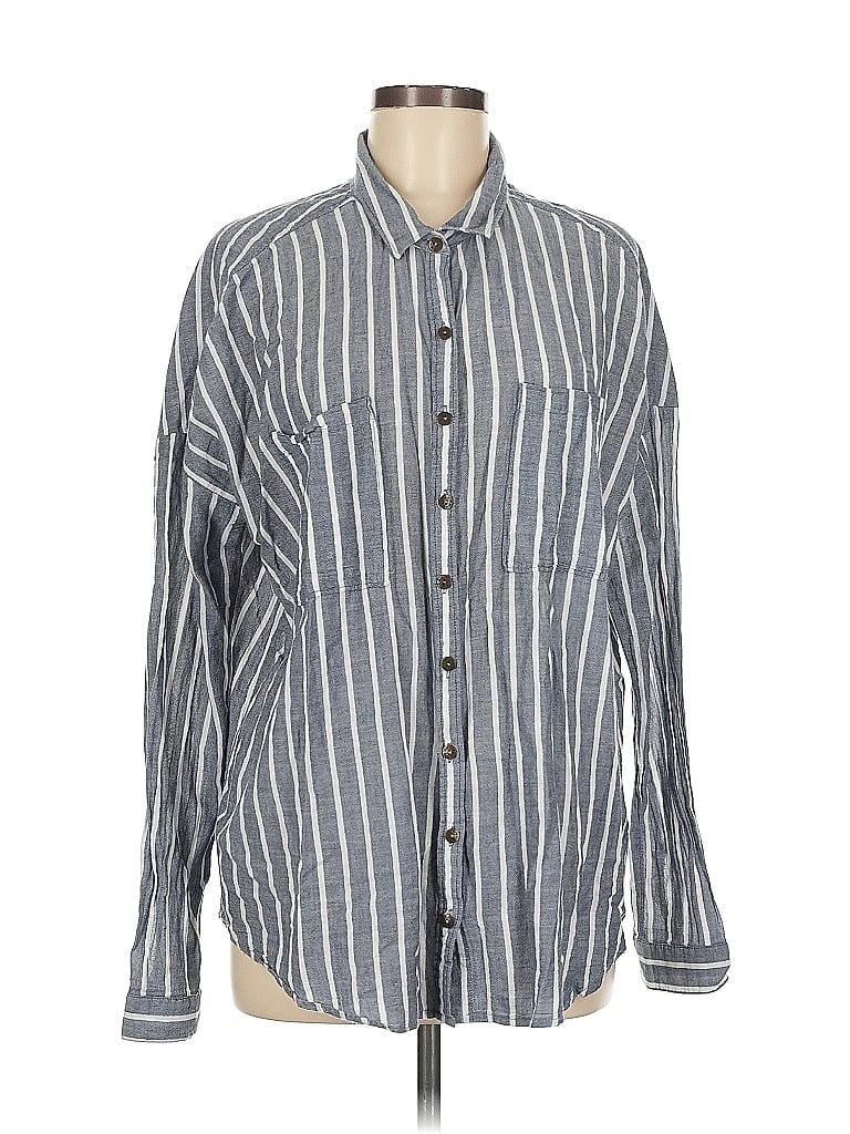 O'Neill 100% Cotton Stripes Gray Long Sleeve Button-Down Shirt Size M - photo 1