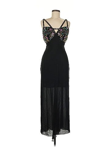 A.J. Bari Black Beaded Embellished Evening Dress (view 1)