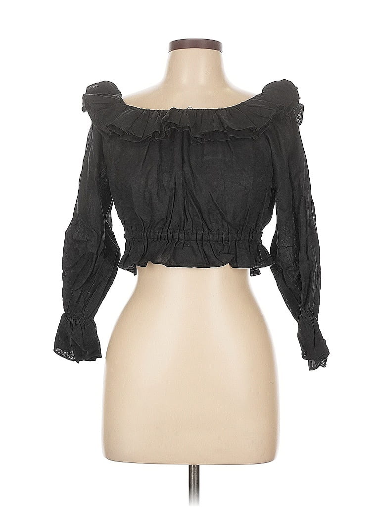 Dissh 100% Linen Black 3/4 Sleeve Blouse Size 10 - photo 1