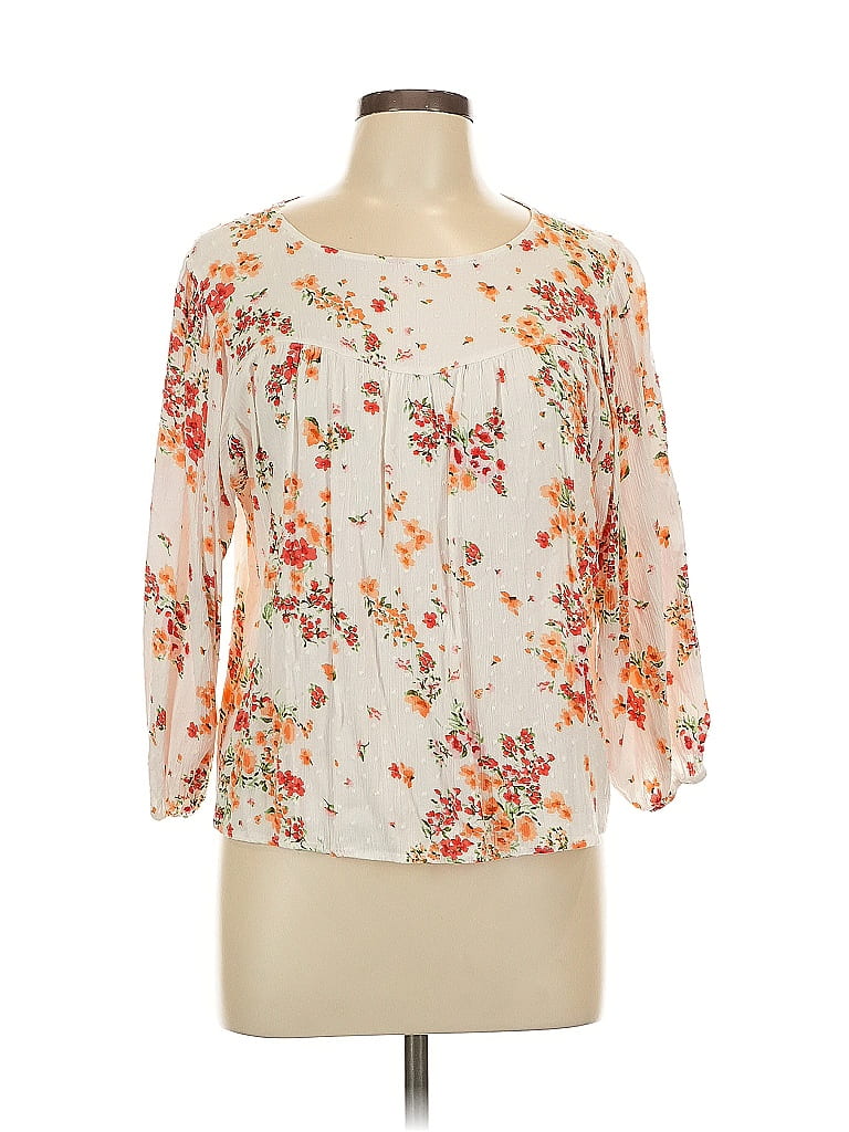 Everly 100% Rayon Ivory 3/4 Sleeve Blouse Size L - photo 1