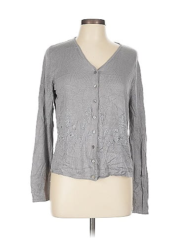 Valerie Stevens Gray Silk Blend Embroidered Cardigan (view 1)