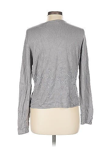 Valerie Stevens Gray Silk Blend Embroidered Cardigan (view 2)