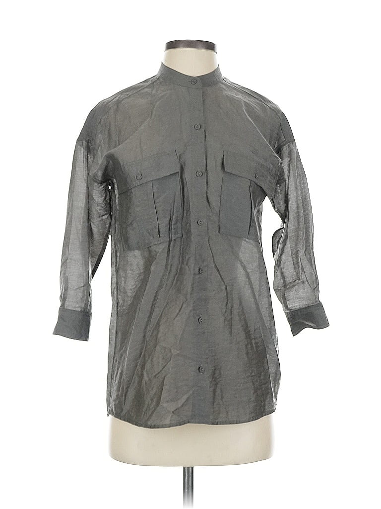 Pre-owned Joie 3/4 Sleeve Button Down Shirt In Gray