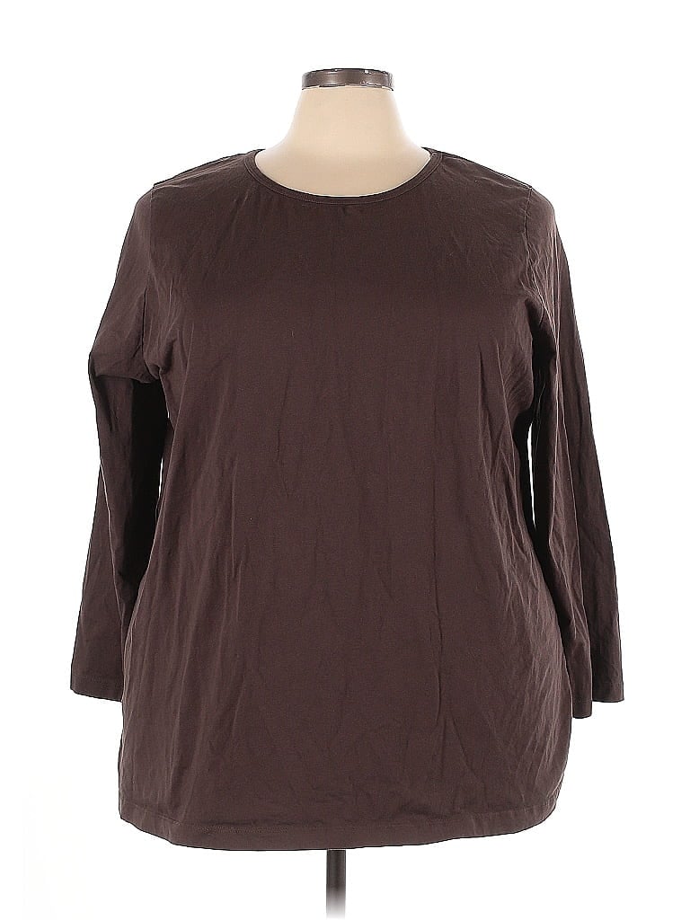 Woman Within 100% Cotton Brown 3/4 Sleeve T-Shirt Size 3X - photo 1