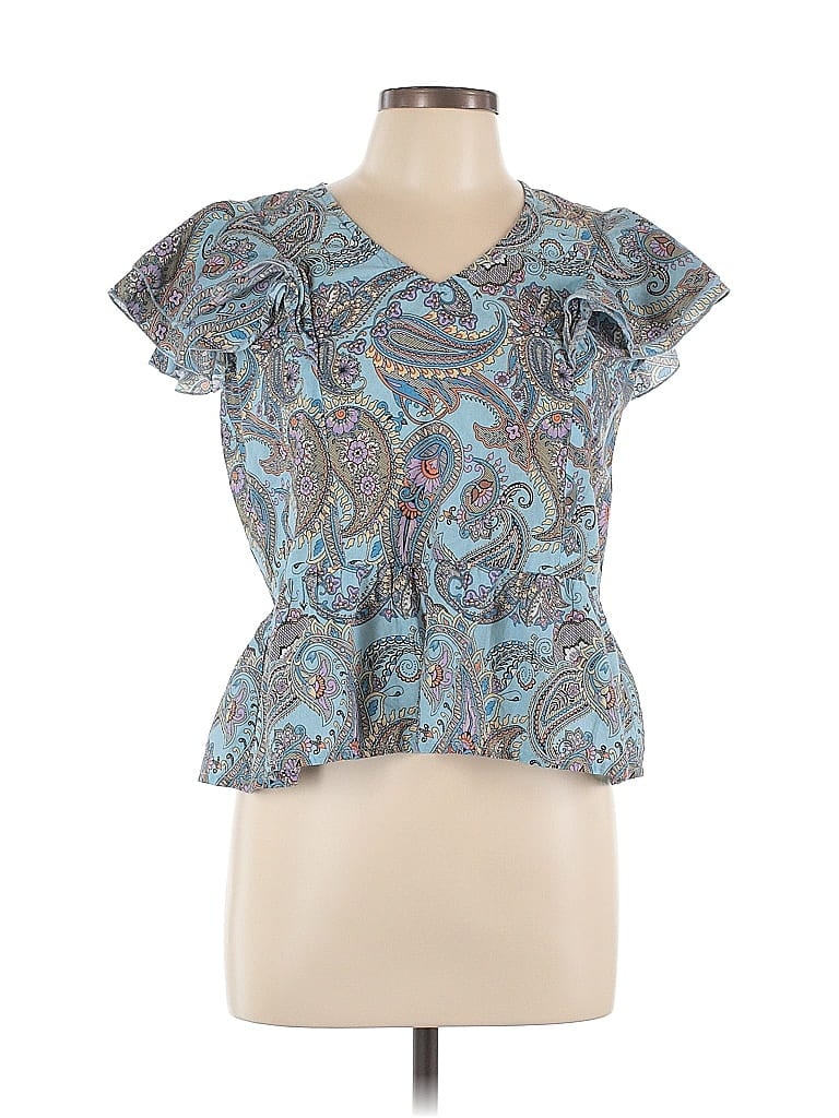 Montanaco 100% Cotton Blue Short Sleeve Blouse Size L - photo 1