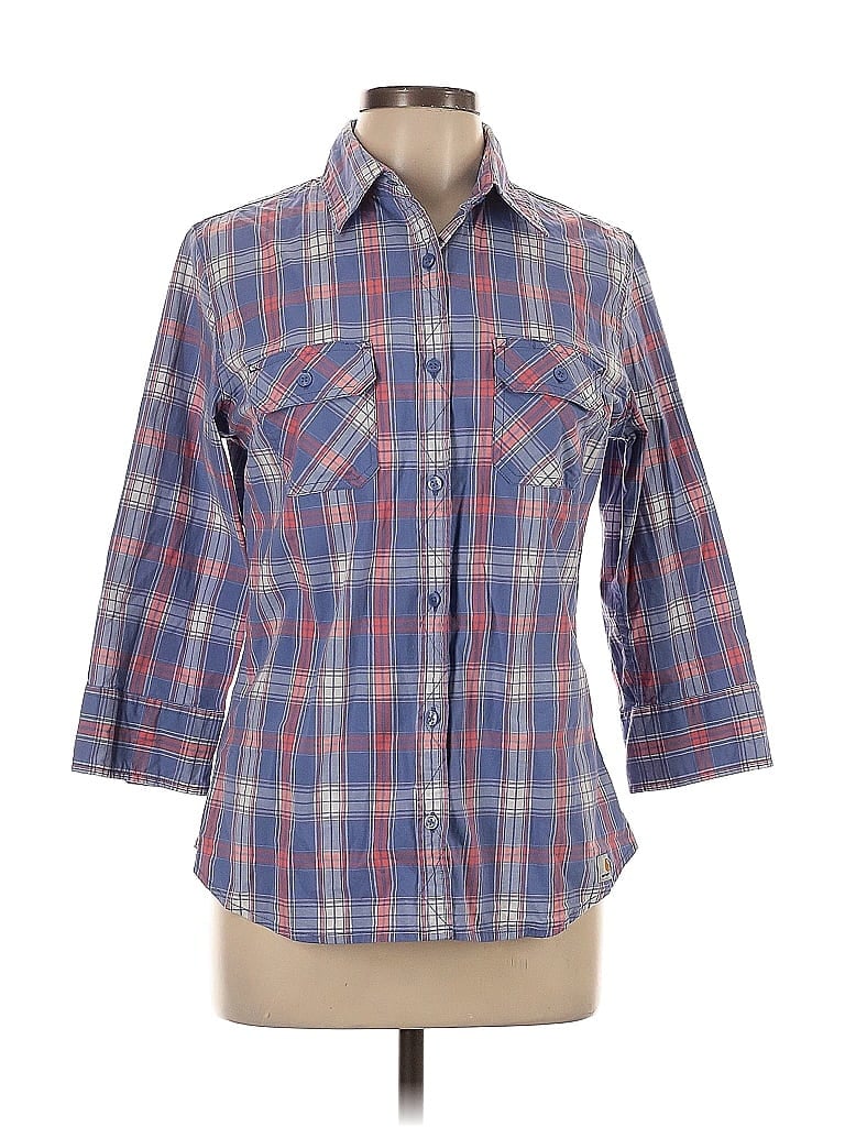 Carhartt Plaid Blue 3/4 Sleeve Button-Down Shirt Size L - photo 1
