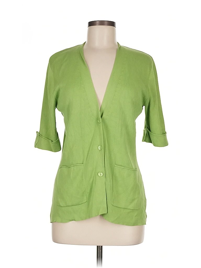 Pre-owned Coldwater Creek Silk Cardigan Sweater In Green