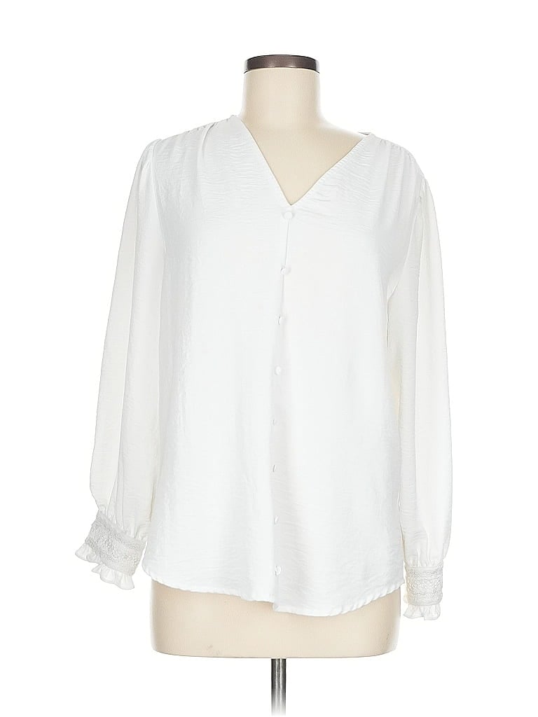 Pre-owned Adrianna Papell Long Sleeve Blouse In White