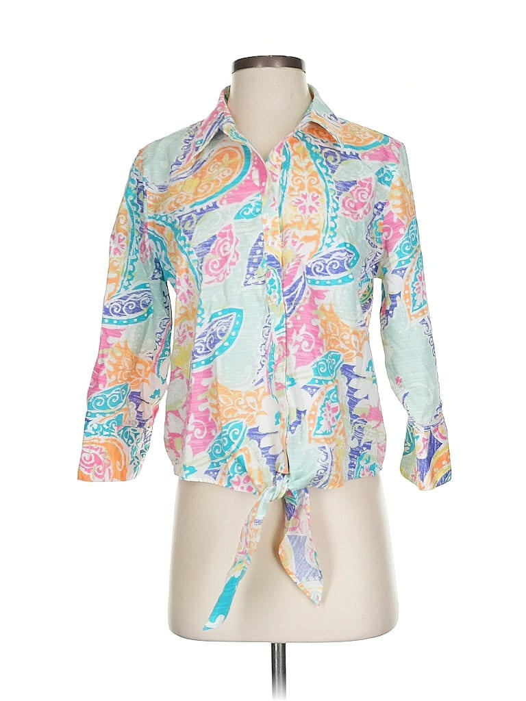 Pre-owned Chico's 3/4 Sleeve Button Down Shirt In White