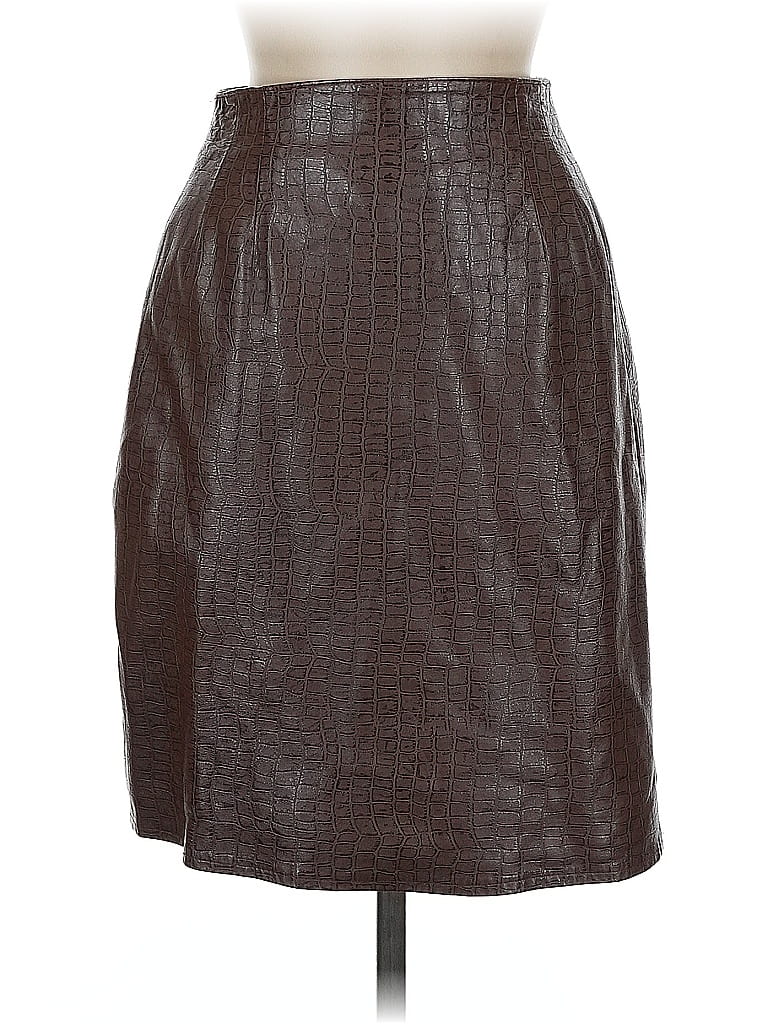 Pre-owned Vakko Faux Leather Skirt In Brown