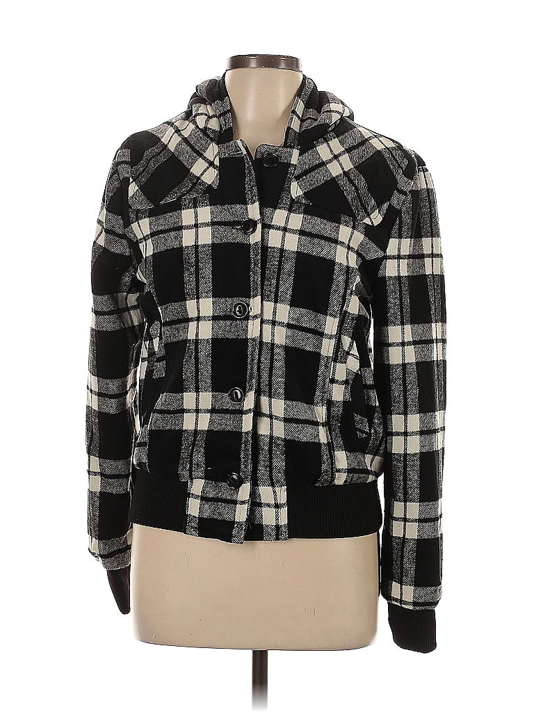 rue21 100% Polyester Plaid Black Cardigan Size L - photo 1