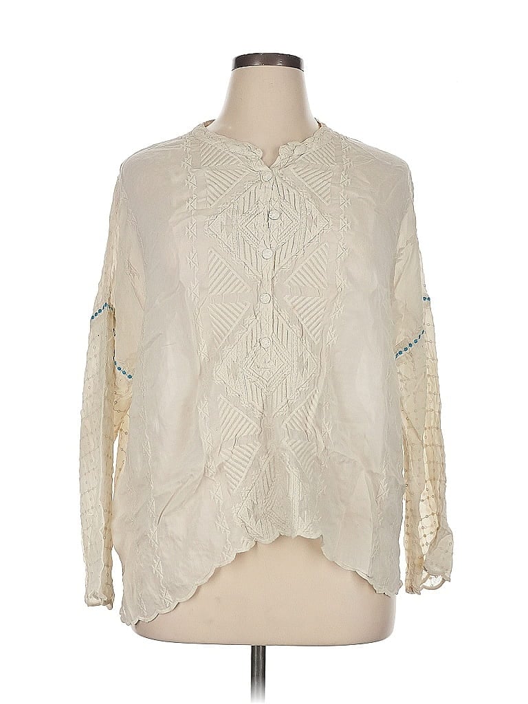 Johnny Was 100% Cupro Rayon Ivory Long Sleeve Blouse Size XL - photo 1