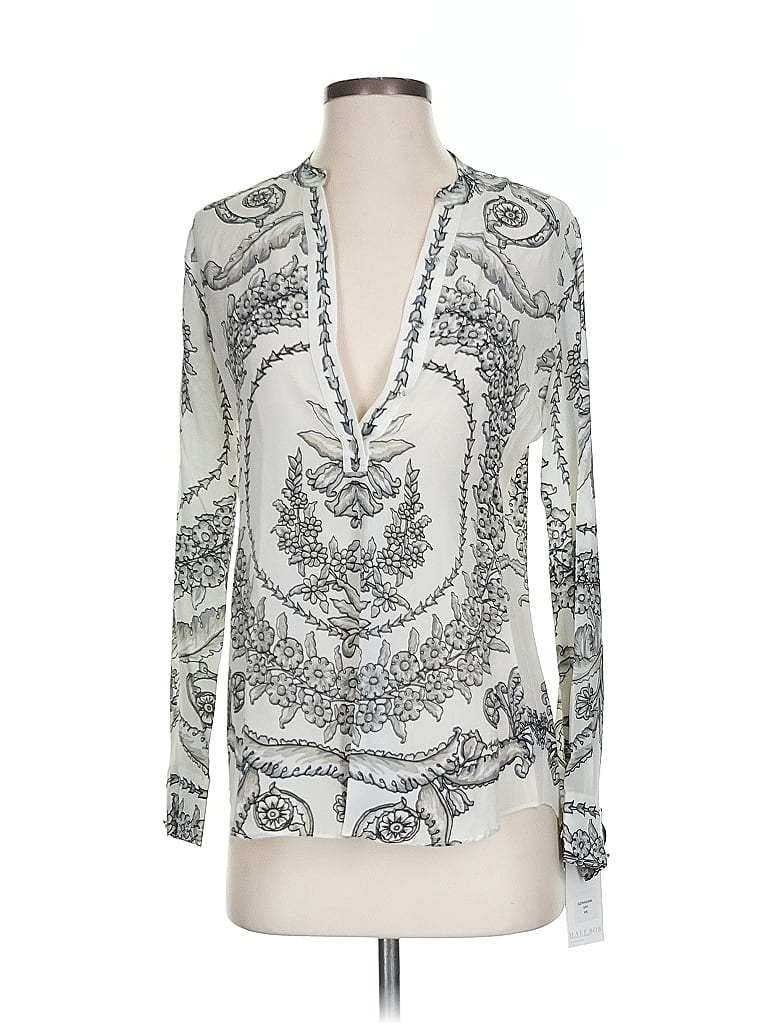Hale Bob 100% Silk Silver Long Sleeve Silk Top Size XS - photo 1