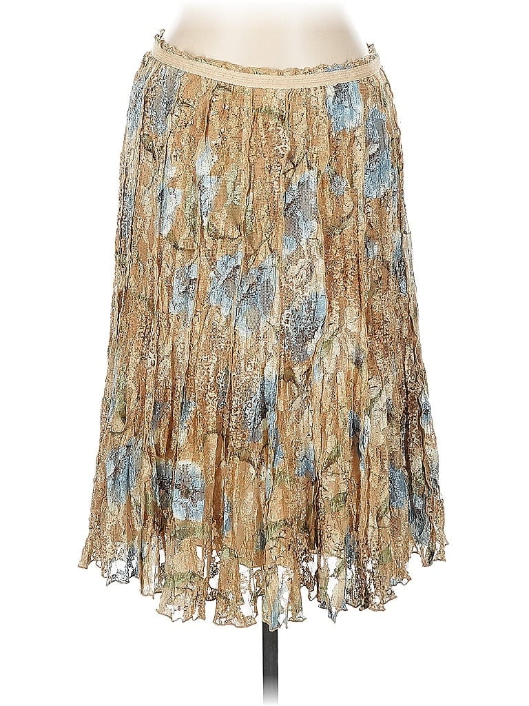 Simon Chang Paisley Gold Blue Floral Lace Pattern Boho Skirt Size 10 ...
