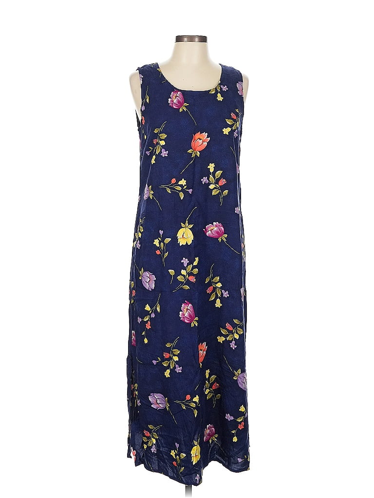 Sag Harbor 100% Rayon Floral Blue 1990s Navy Floral Pattern Maxi Dress ...