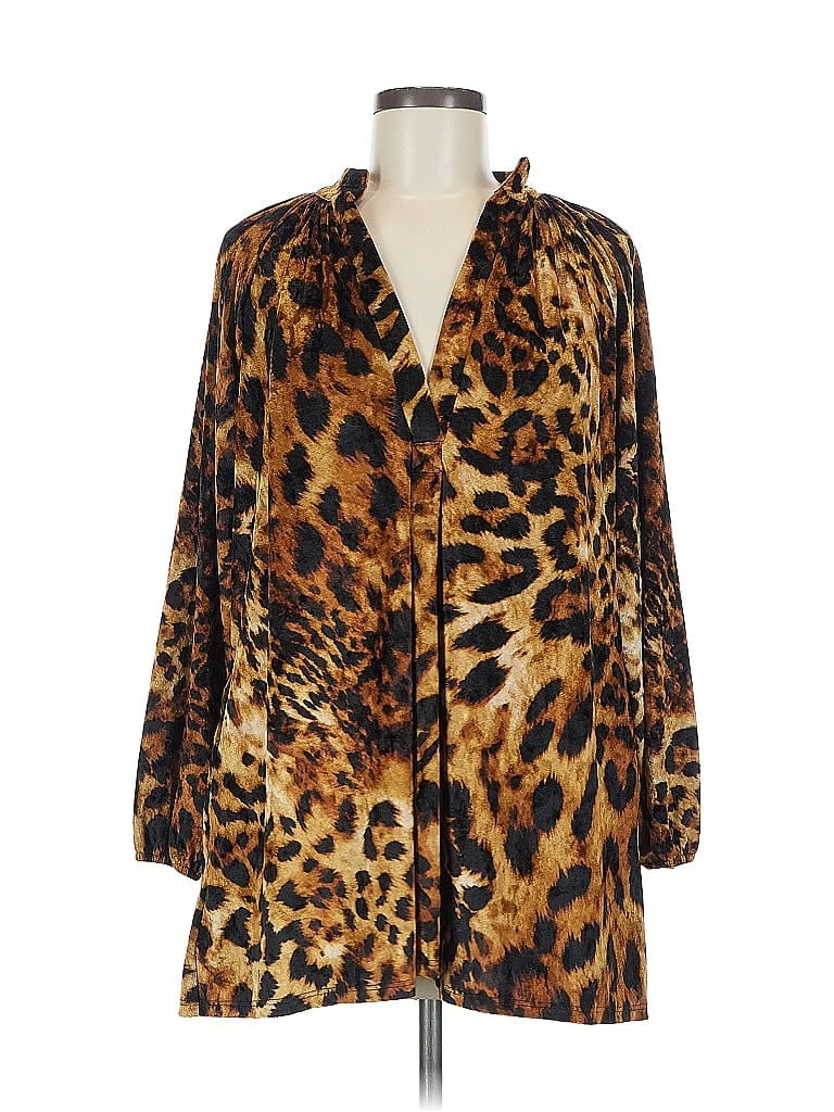 Meritt Animal Print Brown Long Sleeve Top Size M - photo 1
