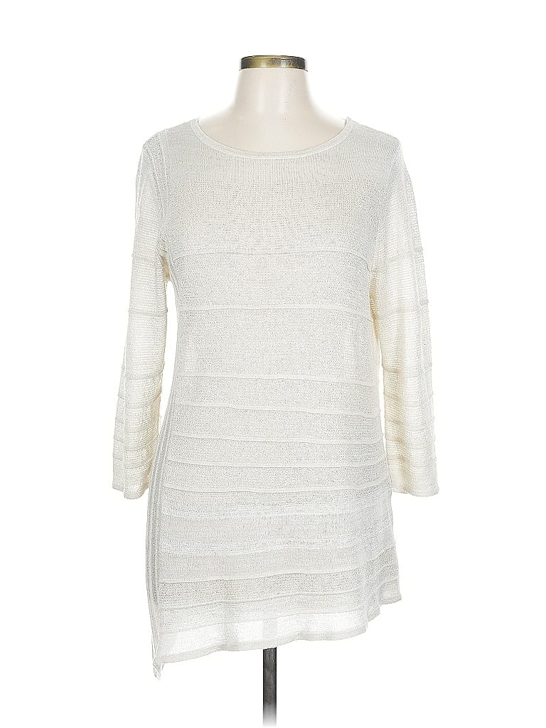 Pre-owned Travelers By Chico's 3/4 Sleeve Top Ivory Boatneck Tops In White