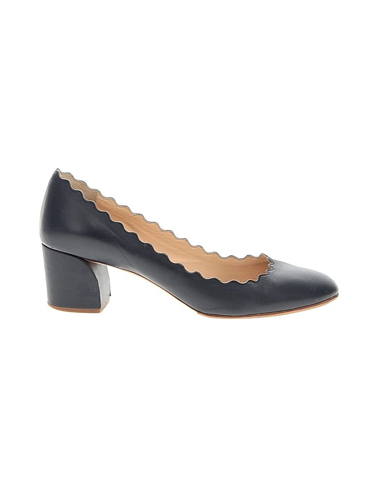 Chloé 100% Leather Black Blue Heels Size EU 37 1/2 - photo 1