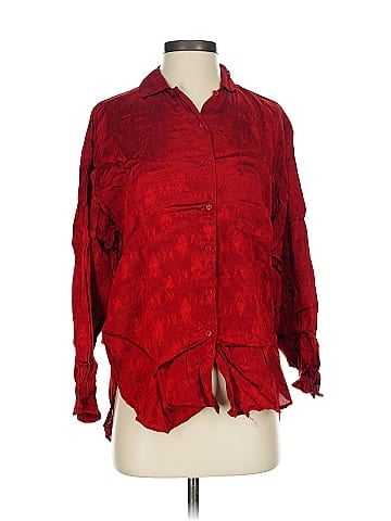 Cotton Express Red Geometric Pattern Button Blouse (view 1)