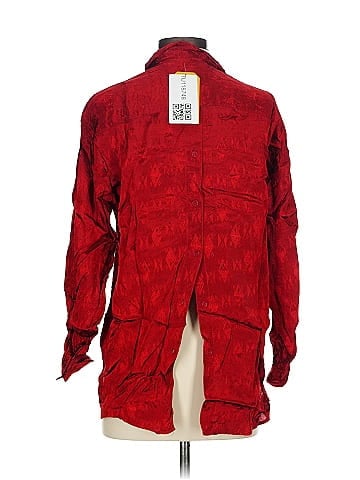 Cotton Express Red Geometric Pattern Button Blouse (view 2)