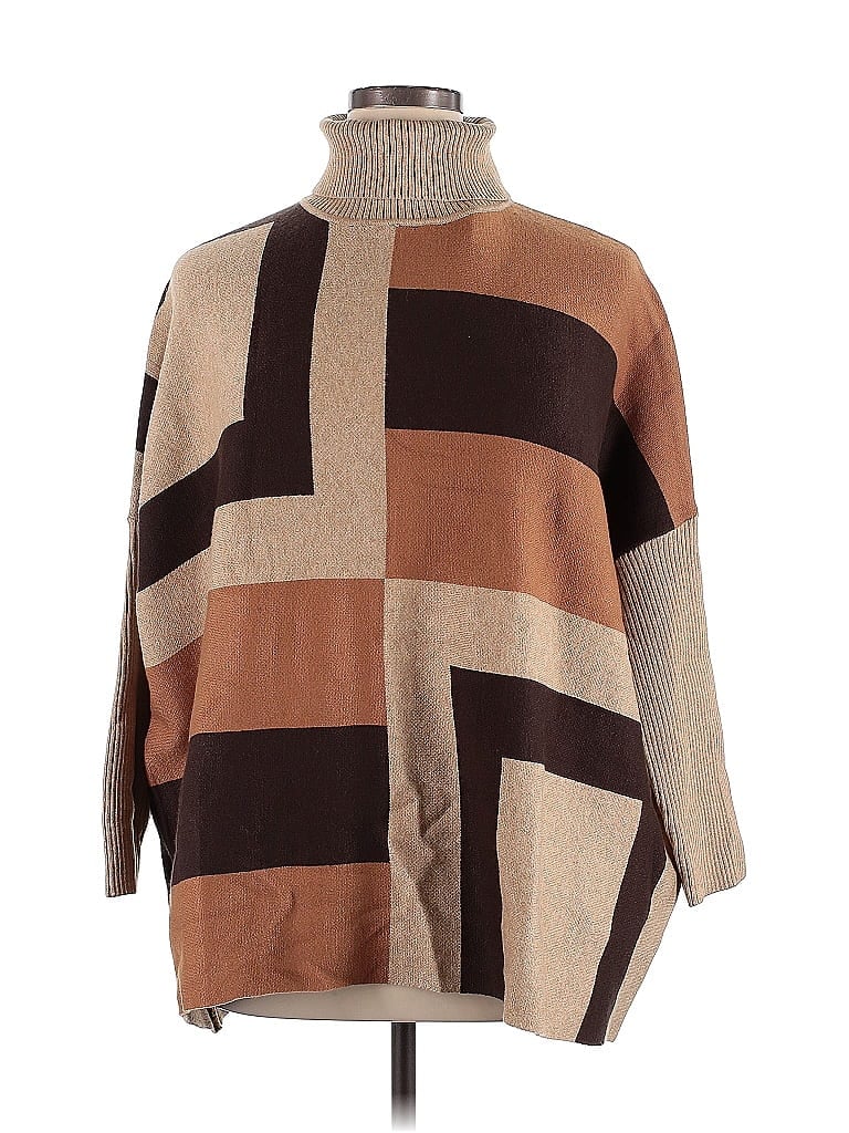 Joseph A. Color Block Brown Turtleneck Sweater Size XL - photo 1