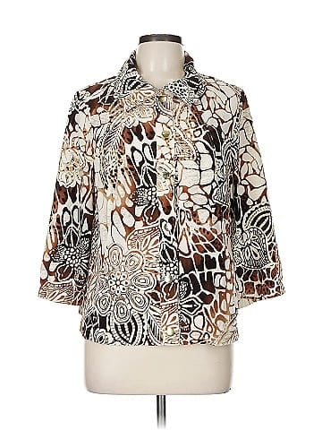 Zenergy by Chico's Tan Abstract Patterned Lightweight Jacket (view 1)
