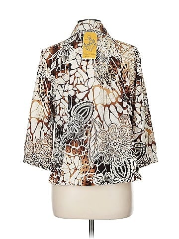 Zenergy by Chico's Tan Abstract Patterned Lightweight Jacket (view 2)