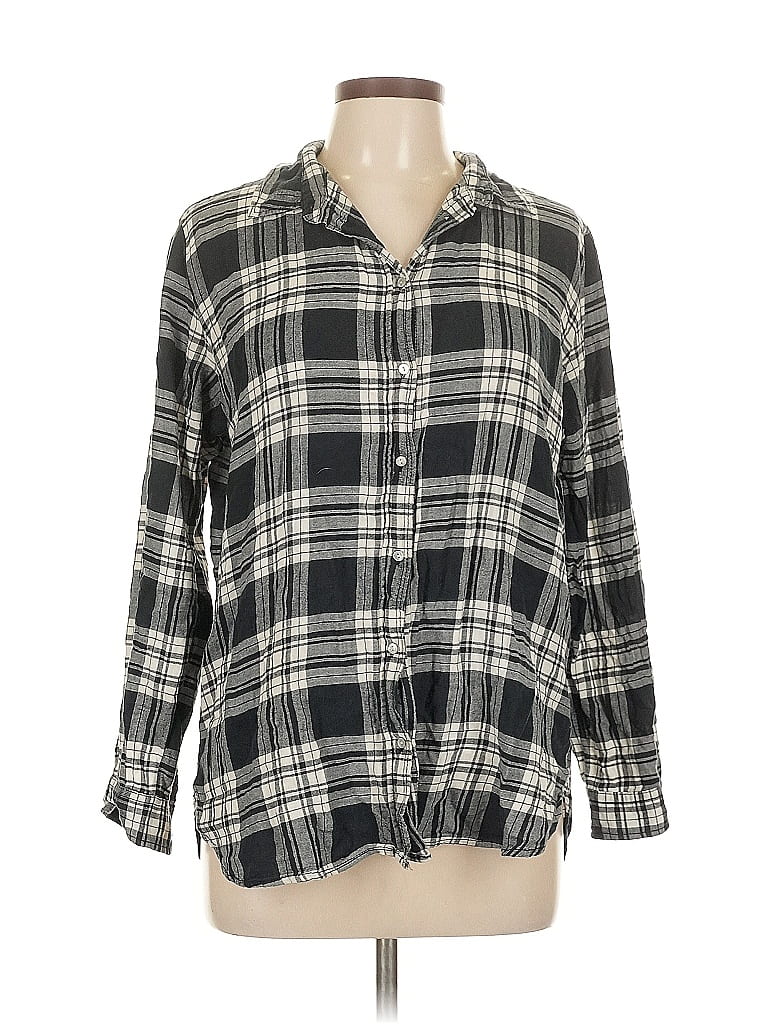 Pre-owned H&m 3/4 Sleeve Button Down Shirt In Black