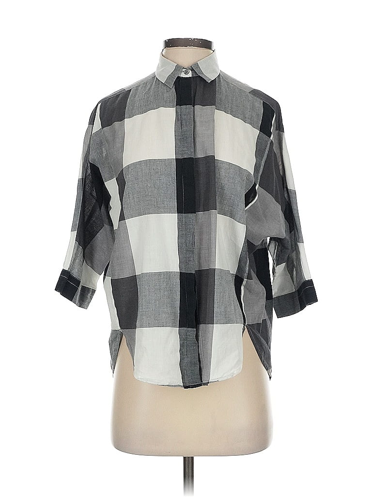 Pre-owned Ann Taylor Loft 3/4 Sleeve Button Down Shirt In Gray