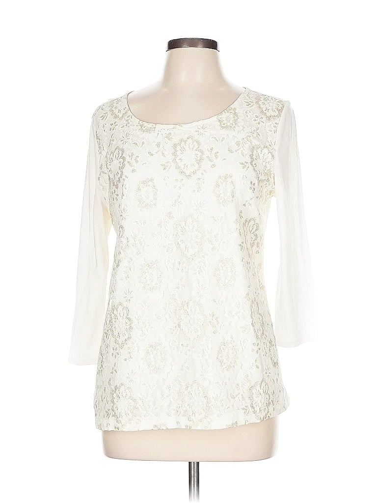 Pre-owned Ann Taylor Loft Outlet 3/4 Sleeve Top Ivory Sweetheart Neckline Tops In White