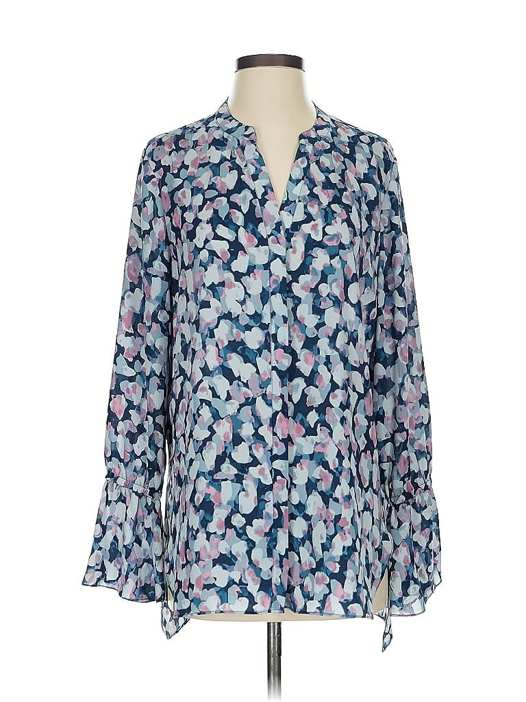 Pre-owned H By Halston Long Sleeve Blouse In Blue