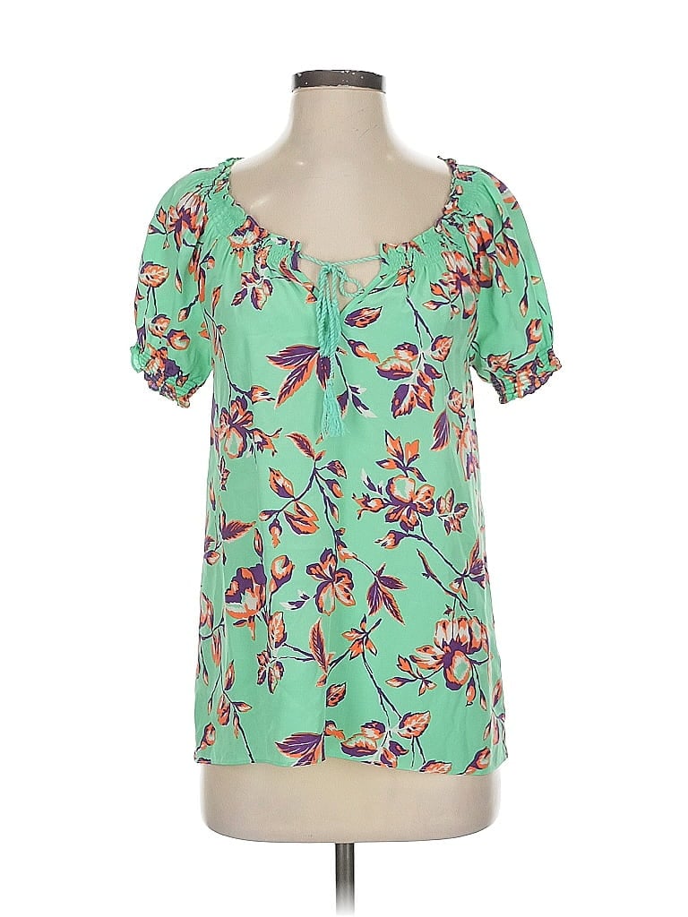 Click to view more detailed imagery on our partner's website Pre-owned Joie Short Sleeve Silk Top Teal Scoop Neck Tops In Blue