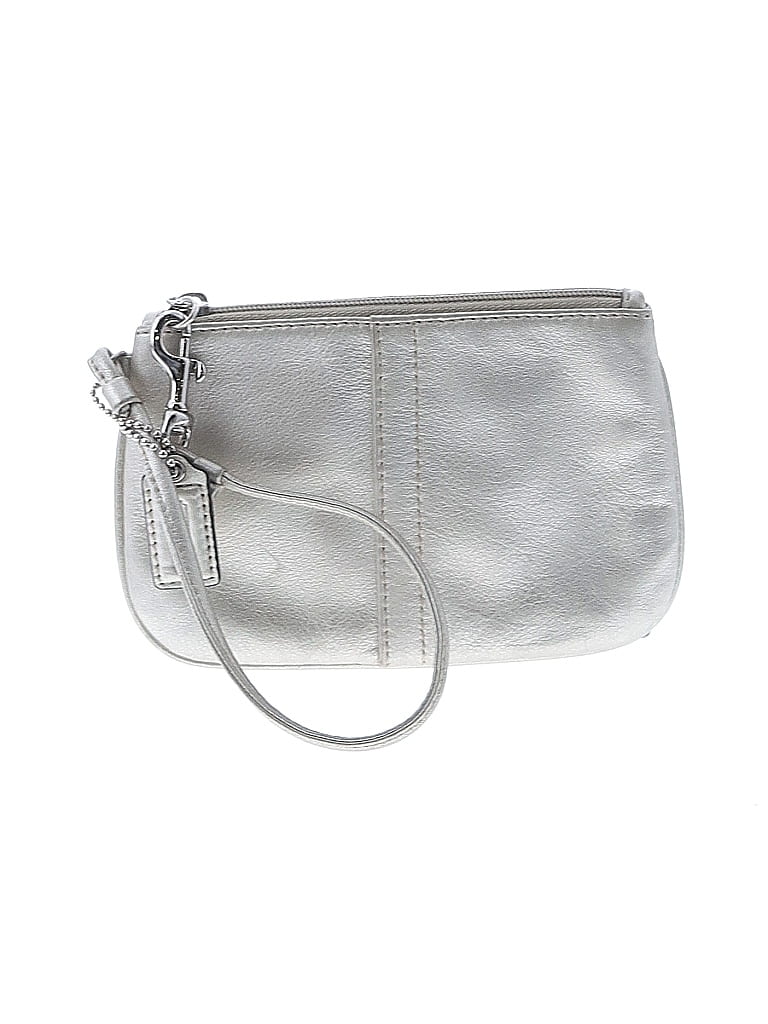 Coach Factory 100% Leather Metallic Silver Leather Wristlet One size - photo 1